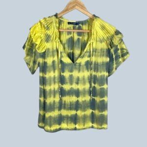 LA PLAGE TIE DYE RUFFLE TRIM SHORT SLEEVE TOP